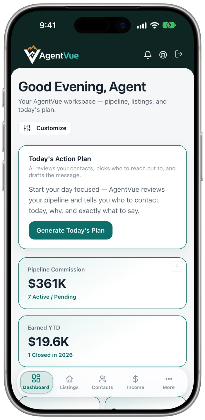AgentVue dashboard on iPhone