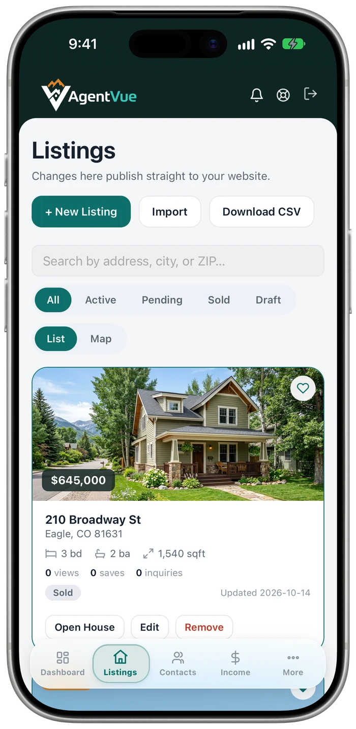 AgentVue listings on iPhone