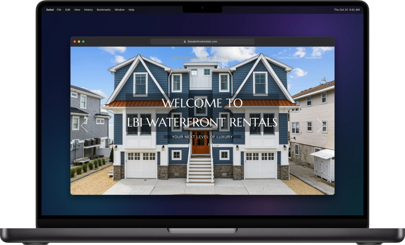 LBI Waterfront Rentals website on a MacBook Pro
