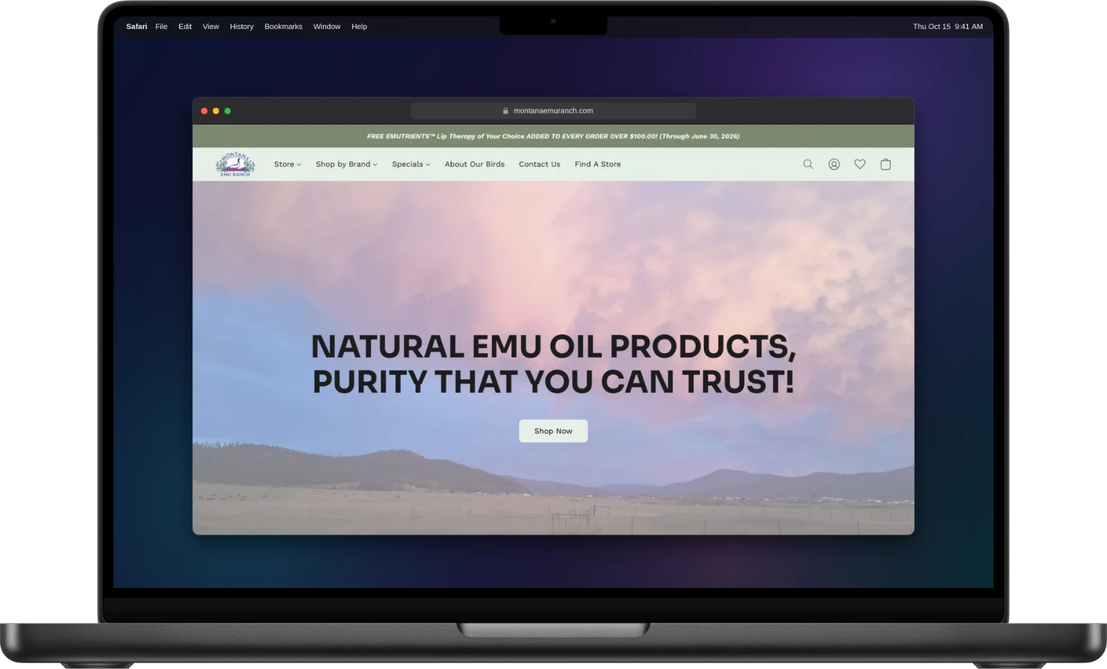 Montana Emu Ranch website on a MacBook Pro
