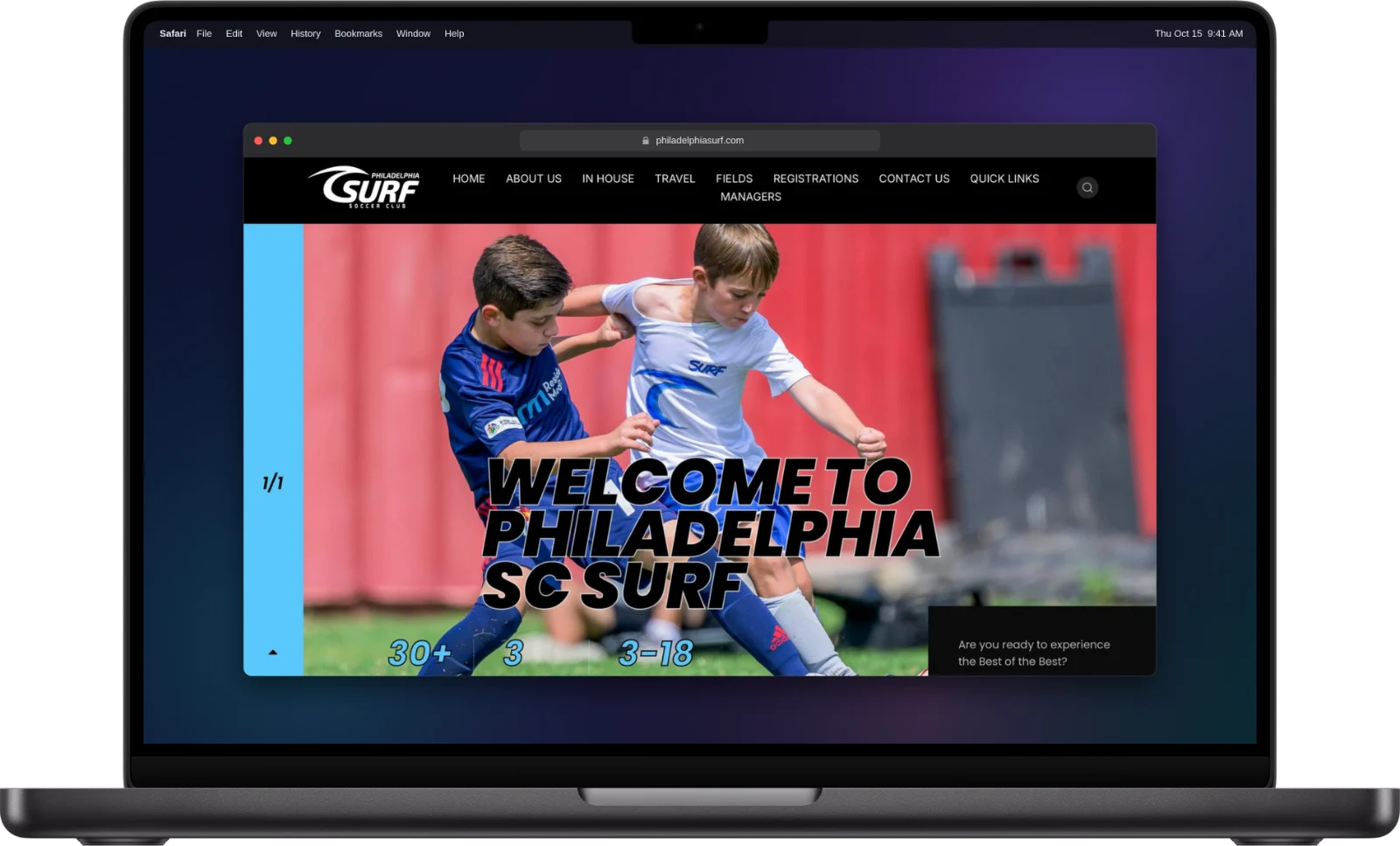 Philadelphia Surf Soccer Club website on a MacBook Pro