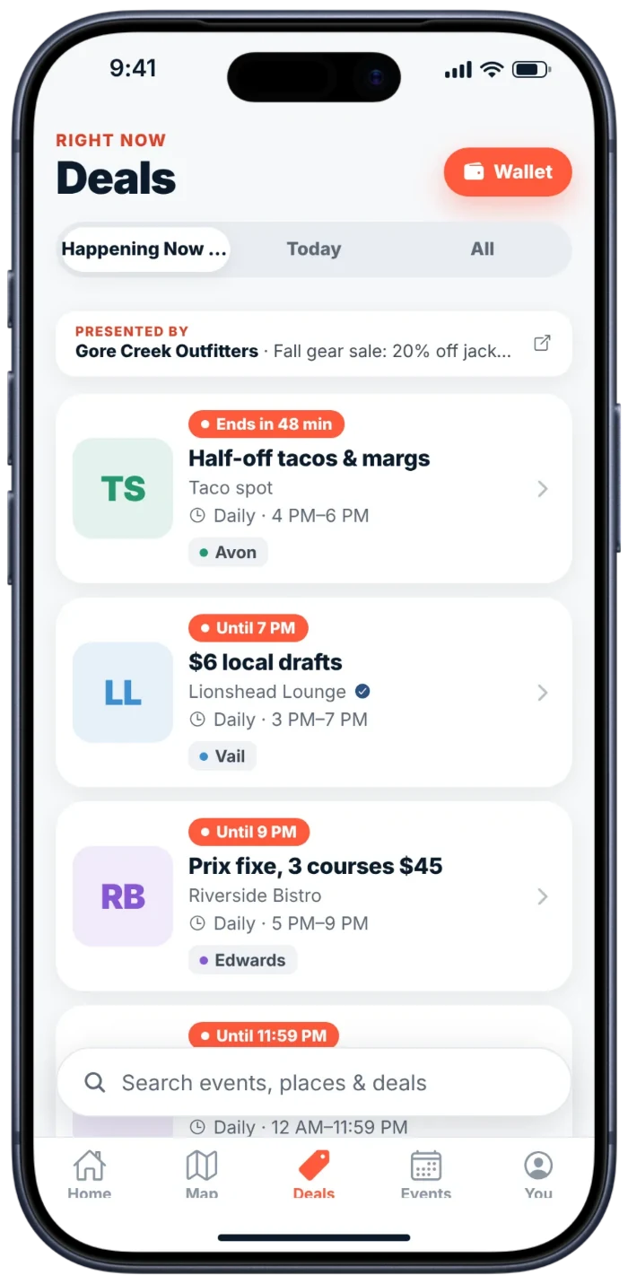 Pulse deals screen: deals happening now