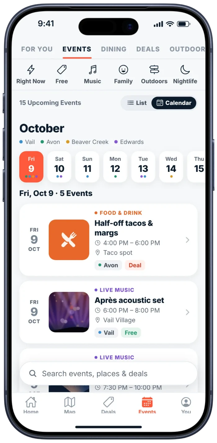 Pulse calendar color-coded by town