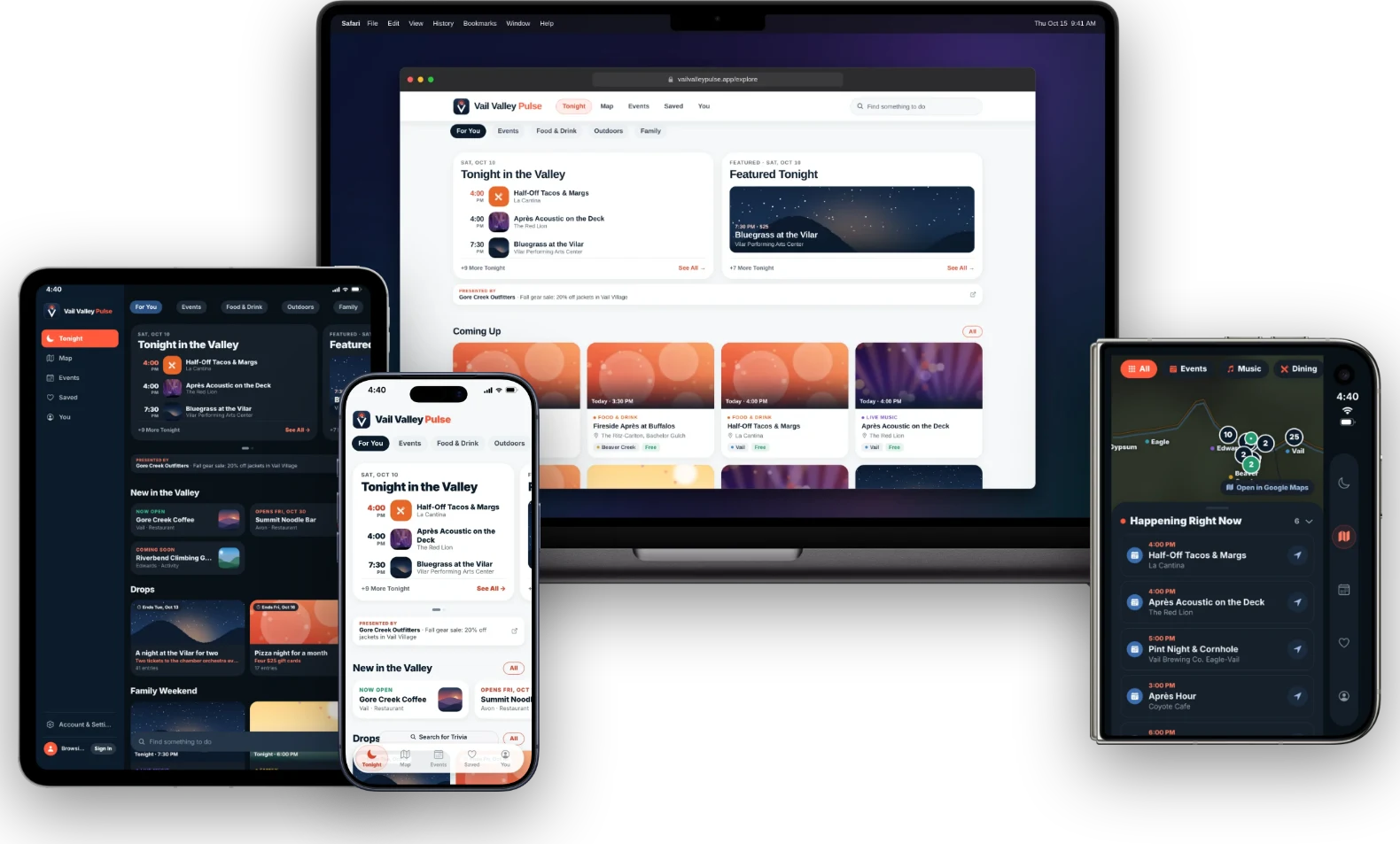 Vail Valley Pulse on a MacBook Pro, iPad, iPhone and iPhone Duo